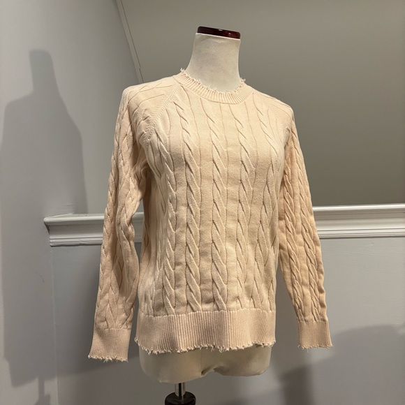 Evereve Distressed Cable Sweater in Cream - Picture 4 of 8